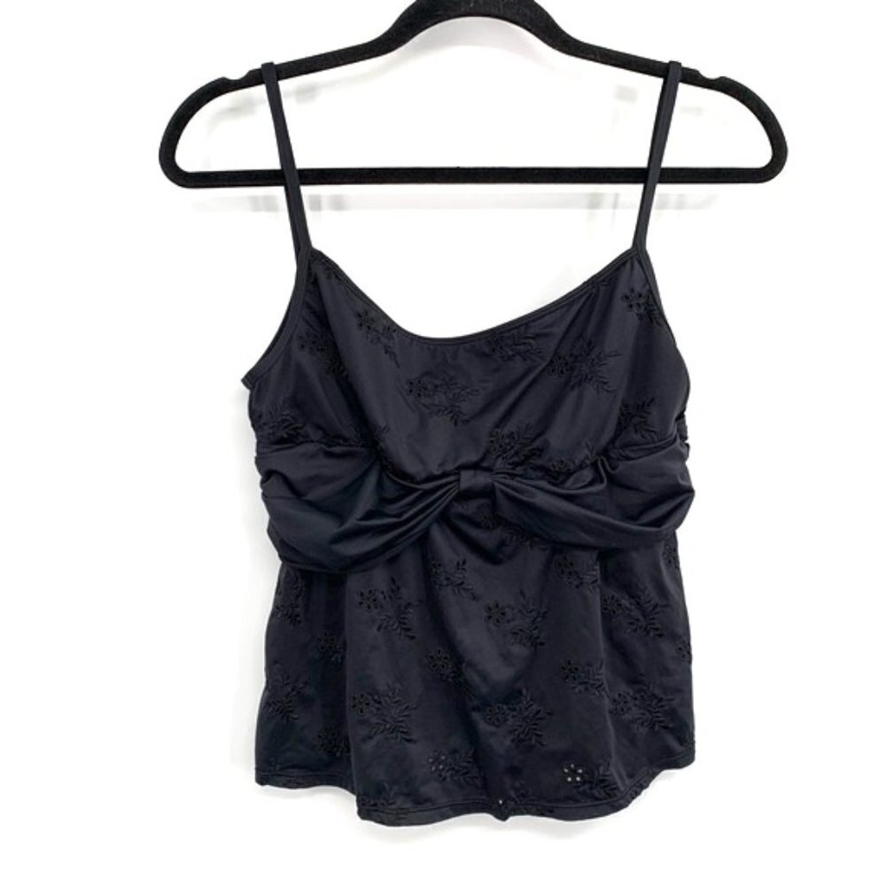 LAUREN RALPH LAUREN Black Tankini Swim Top Eyelet